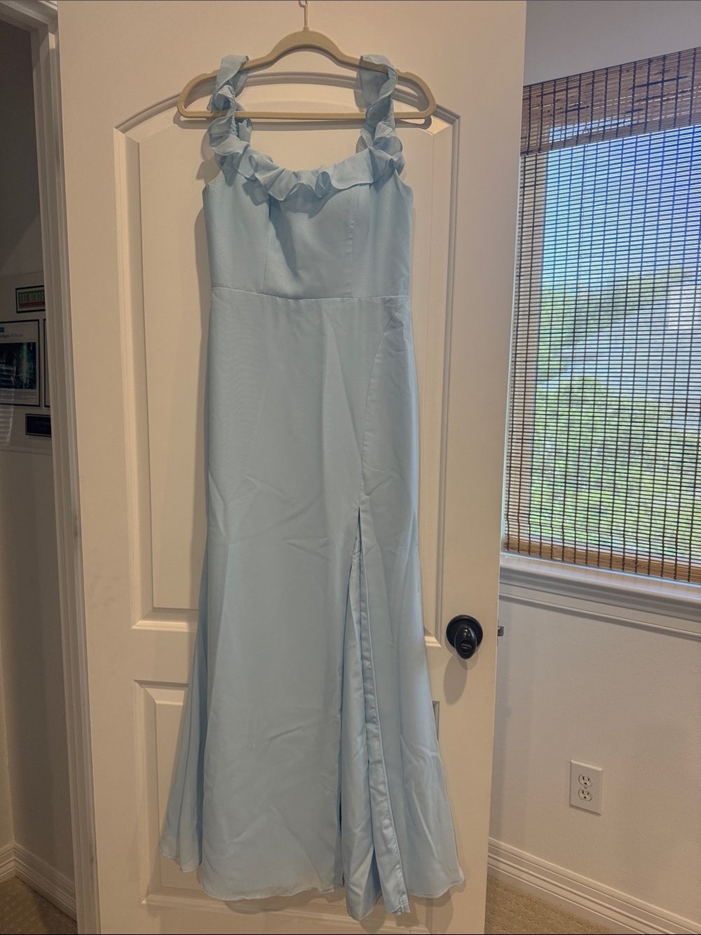 Light Blue Ruffle-Strap Azazie Dress